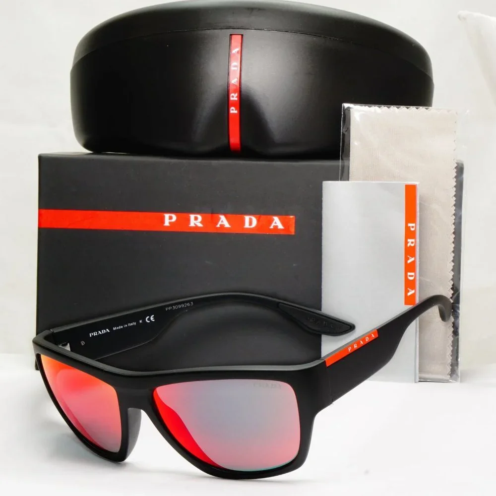 Men's Prada Blue Red Mirror Square Sunglasses